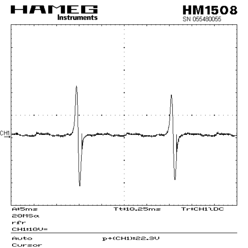 Ignitech-Pickup mit Leerlauf:<br />Drehzahl ca. 1350 U/min., Spitzenwert 22,3 Volt