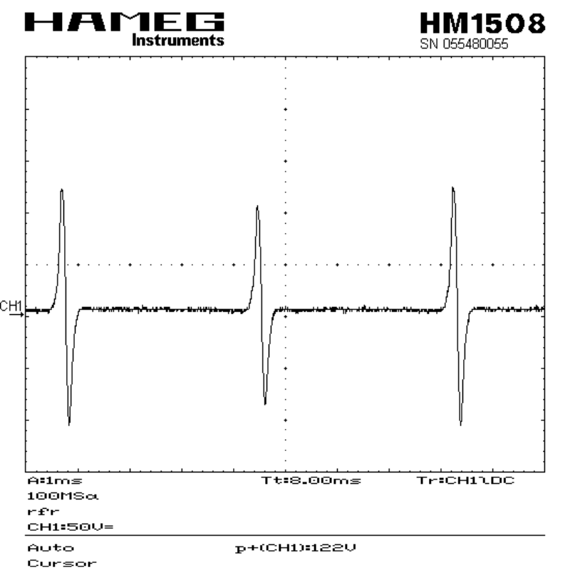 Ignitech-Pickup mit Vollgas:<br />Drehzahl ca. 8100 U/min., Spitzenwert 122 Volt