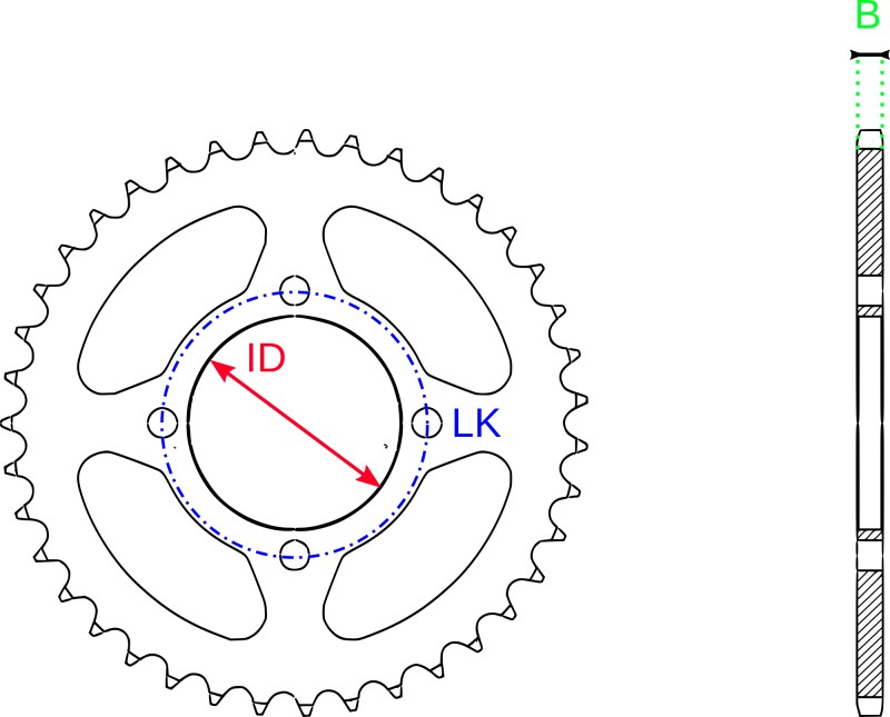 Kettenrad:<br />4L0: ID=74mm, LK=92mm, B=9,525 mm = 3/8&amp;quot; (530)<br />4L1: ID=74mm, LK=110mm, B=9,525 mm = 3/8&amp;quot; (530)