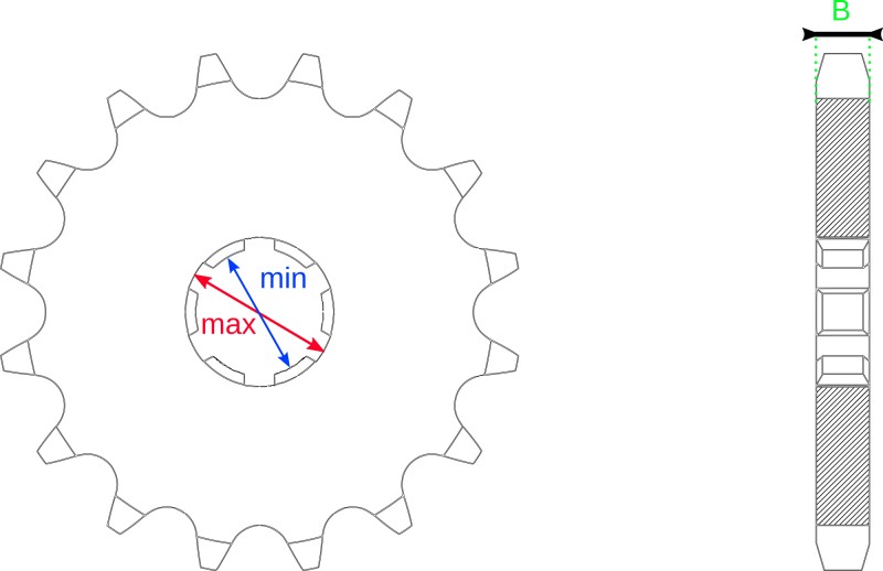 Ritzel:<br />4Lx: ID=21,4/25mm, grobverzahnt, B=9,525 mm = 3/8&amp;quot; (530)