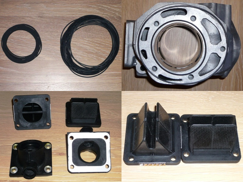 Oben links: Beide O-Ringe aus Viton<br />Oben rechts: Hier sollen sie hin<br />Unten links: V Force und Ansaugstutzen<br />Unten rechts: Nur Membrane