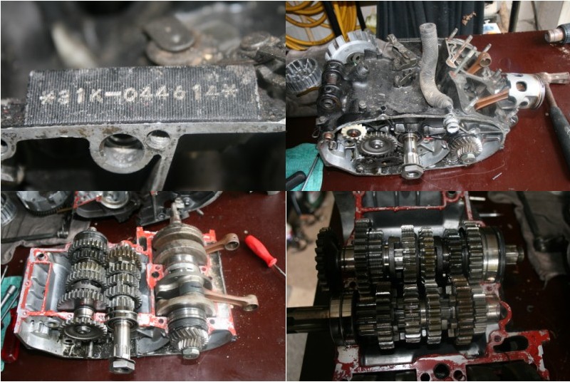 Ich hab es mal so gemacht wie der Christian. 4-in-1 Bild.<br />Oben Links: Die Motornummer. Vielleicht erkennt ja einer seinen Motor <br />Oben Rechts: Der Motor vor dem Öffnen.<br />Unten Links: Der Motor nach dem Öffnen mit der Dirko-Pampe<br />Unten rechts ...