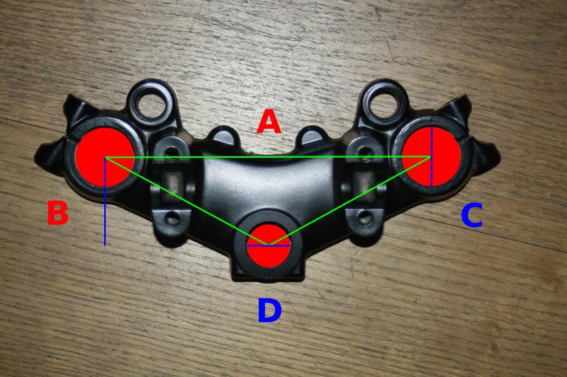 A: Abstand Standrohre  = 178 mm<br />B: Abstand Achse/Standrohr = 50 mm<br />C: Durchmesser Standrohr = 32 mm<br />D: Durchmesser Drehachse = 23,5 mm